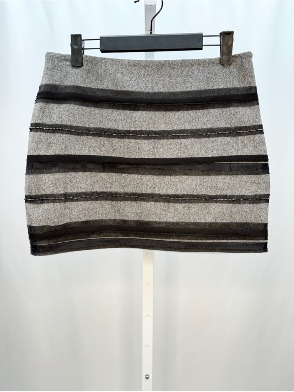 Mk2k Grey Wool Blend Mini Skirt with Velvet & Crystal Trim